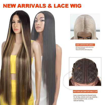 Perucas Noble Cosplay Para Mulheres Negras Perucas Sintéticas Lisas de Renda de 38 Polegadas Peruca Loira Ombre de Renda Peruca Sintética Loira de Renda Cosplay
