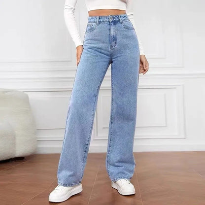 2000s Jeans Women High Waist Wide Leg Straight Y2K Jean Women's Loose Fit Denim Trousers Comfortable Plus Size Casual Pants