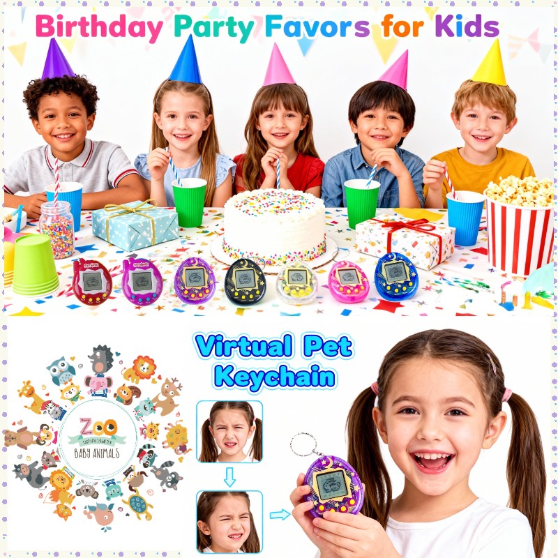 64-6PCS Virtual Pet Keychain Tamagotchi Electronic Toys for kids Video Game Party Favors Birthday Gifts School Classroom Prizes