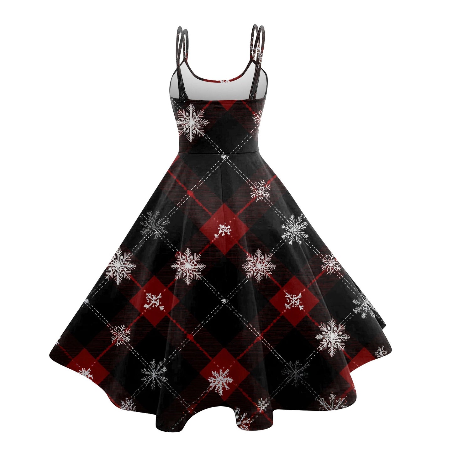 High Quality Cute Women's Casual Fashion Round Neck Christmas Print Mid-Length Dress Pretty Sweet Christmas Suspender Dress