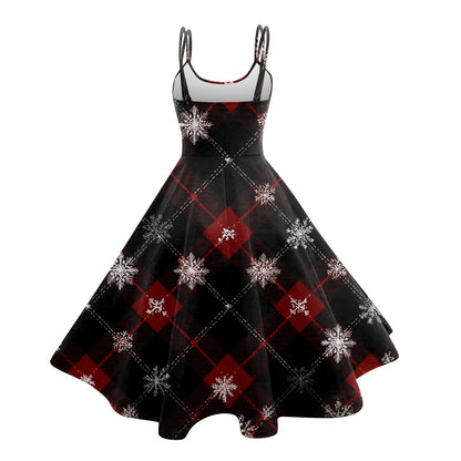 High Quality Cute Women's Casual Fashion Round Neck Christmas Print Mid-Length Dress Pretty Sweet Christmas Suspender Dress
