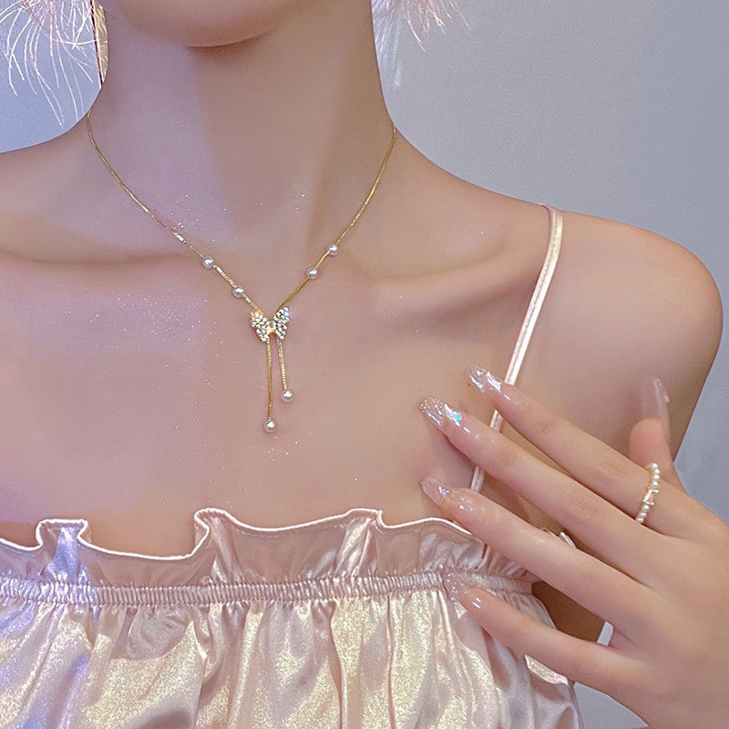 Colares com Pingente em Forma de Coração e Asas de Anjo Cor Prata Zircônia Cúbica 5A Estilo Minimalista Corrente na Clavícula Joias Femininas e para Meninas