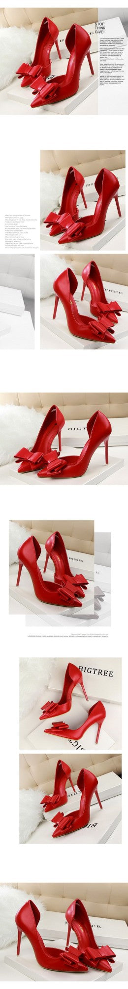 Korean Fashion Women's Shoes Wedding Bow High Heels Stiletto Heels Shallow Pointed Head Side Empty Thin Shoes
