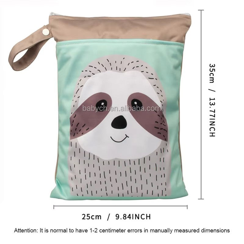 Washable PUL Waterproof Wet Dry Bag - Cute Print, 2 Pockets for Cloth Diapers, Travel, Beach, Pool & Gym| Toiletry Bag