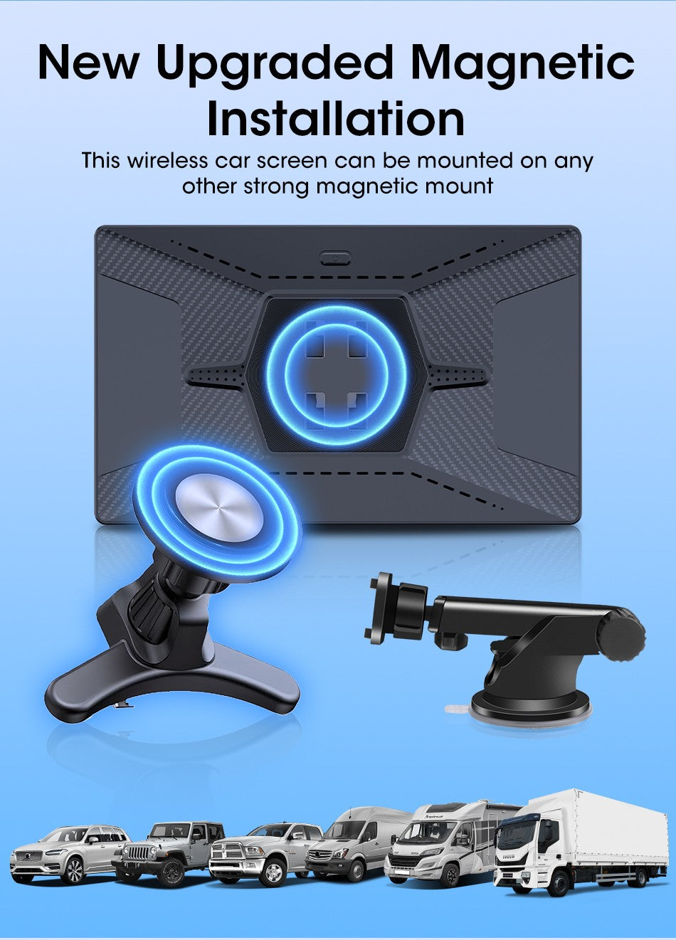 Suporte de 7/8/9'' Orientação e Espelho Retrovisor de Carro com Rádio CarPlay Sem Fio Android Auto Multimídia de Vídeo Tela Universal