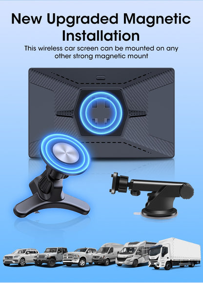 Suporte de 7/8/9'' Orientação e Espelho Retrovisor de Carro com Rádio CarPlay Sem Fio Android Auto Multimídia de Vídeo Tela Universal