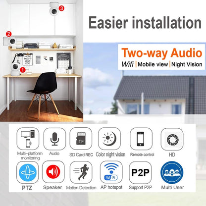 Security Protection PTZ WIFI Camera Wireless Auto Tracking Cctv IP Video Surveillance Night Vision Cloud Smart Home Cam Icsee