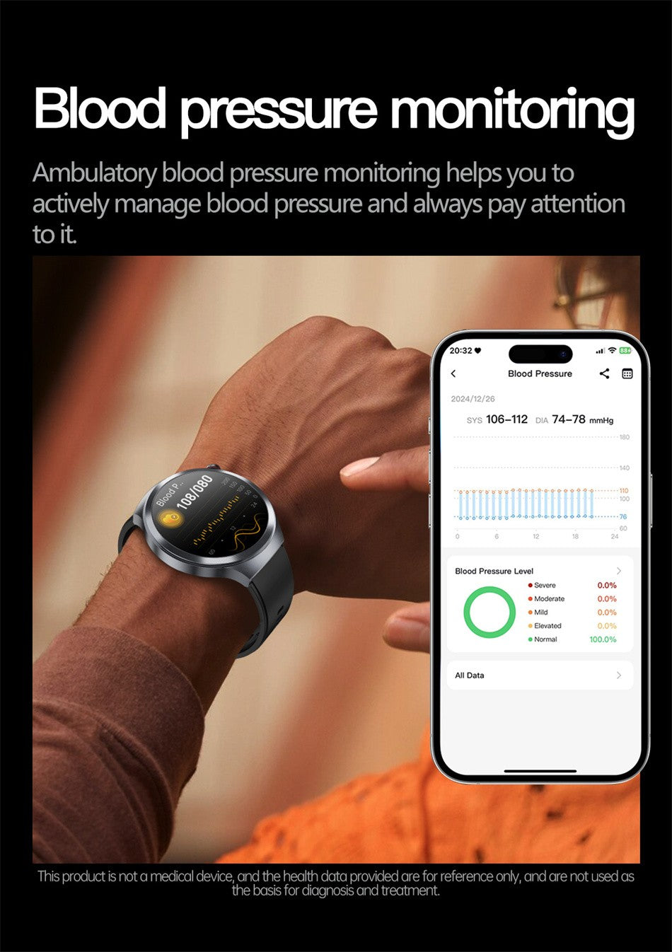 Relógio Inteligente Smartwatch Masculino 2026 Health Tracker com Safira e Medição de Ácido Úrico, Gordura Sanguínea, Pressão Arterial e ECG+PPG com Análise Corporal