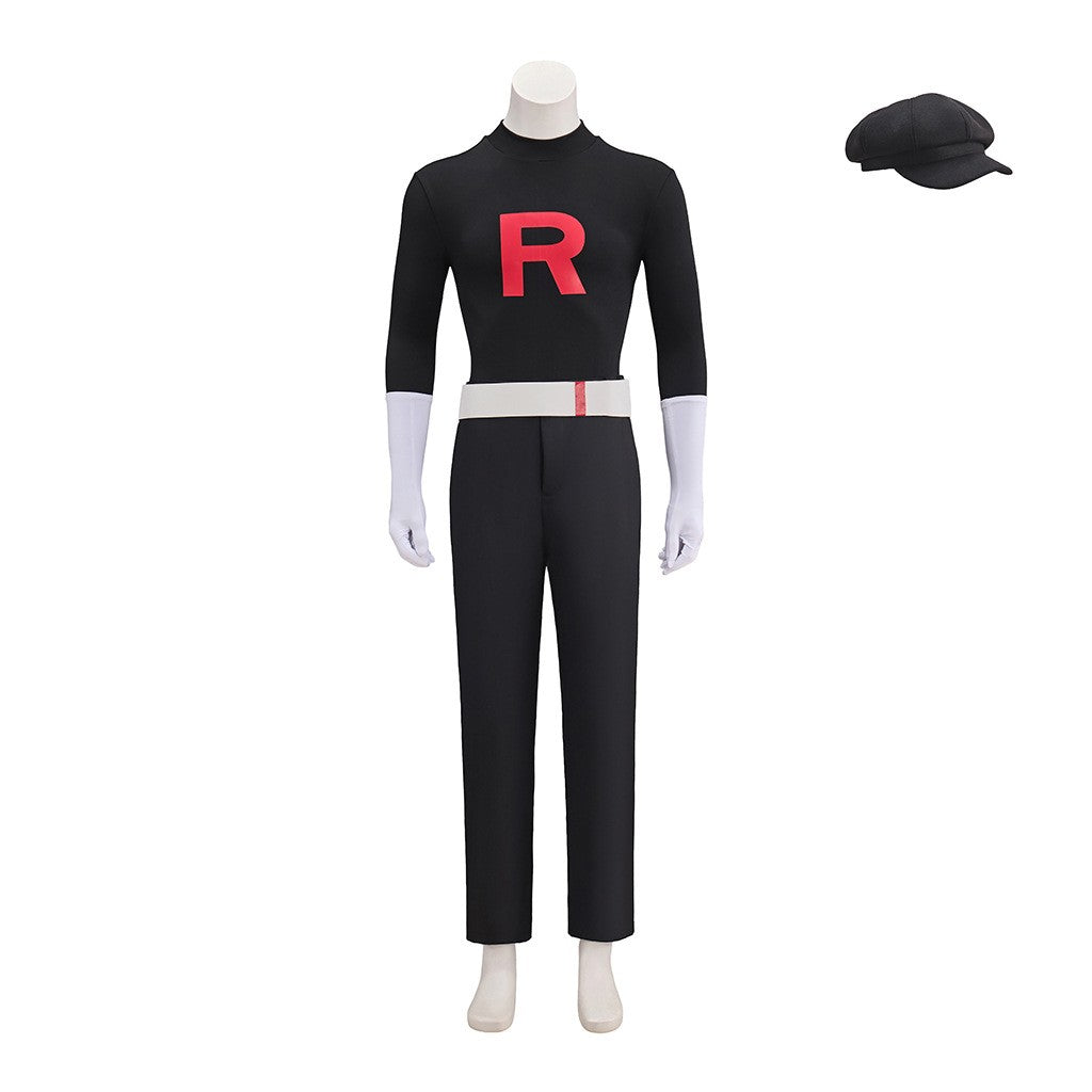 Anime Team Rocket Grunt Cosplay Costumes Anime Black Uniform Hat Halloween Cosplay Costume Full Set Women Men Carnival Party