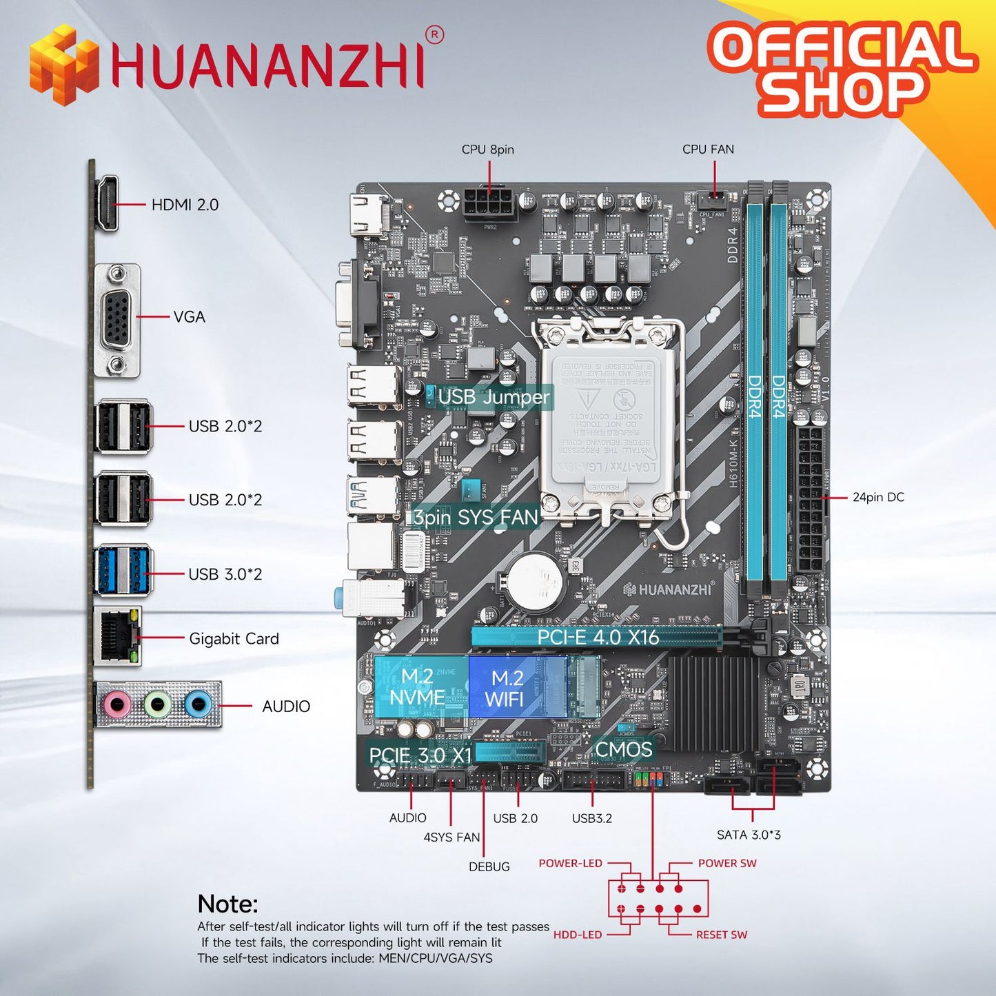 Placa-mãe HUANANZHI H610M K MATX DDR4, suporte para CPU Intel LGA 1700 de 12ª 13ª 14ª Geração H610 12100F 12400F 12490F 12600F 12700F 13600F