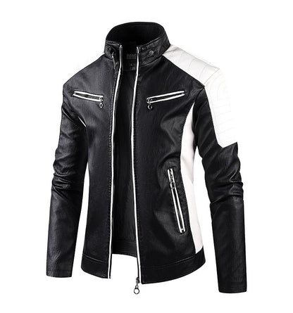 2025 New Color Blocked Stand Up Collar PU Leather Motorcycle Bike Jackets for Men,multi-color Spring Autumn  Thin Casual PU Coat