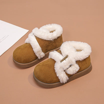 Winter Fur Boots For Girls Thick Warm Children's Plush Snow Boots Soft Warm Velvet Cotton Shoes Winter Kid's Padded Boots