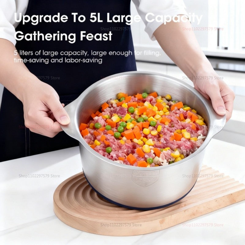 Moedor de Carne Elétrico 5L Triturador de Alimentos Aço Inoxidável Processador Cortador de Legumes Multifuncional para Liquidificadores de Cozinha