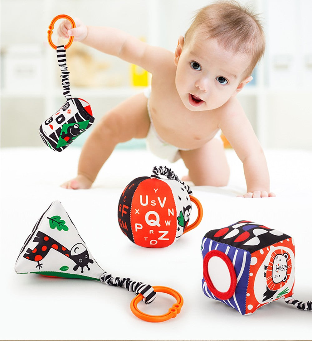 Baby Newborn Crib Hanging Rattle Toys Early Development for 0-12 Months High Contrast Black and White Learning Education Toy