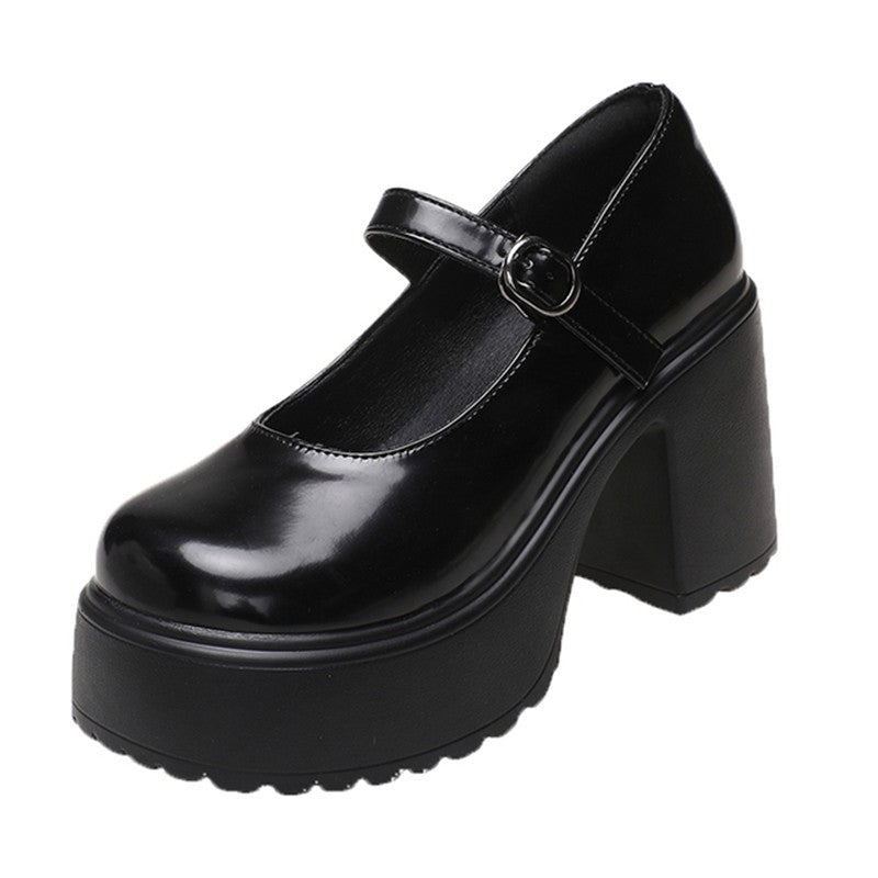 Sapatos Mary Jane Pretos de Salto Agulha Feminino 2023 Gótico Plataforma Grossa Bombas Sapatos Femininos Plus Size com Fivela no Tornozelo para Festa Lolita 42