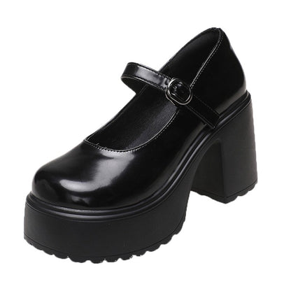 Sapatos Mary Jane Pretos de Salto Agulha Feminino 2023 Gótico Plataforma Grossa Bombas Sapatos Femininos Plus Size com Fivela no Tornozelo para Festa Lolita 42