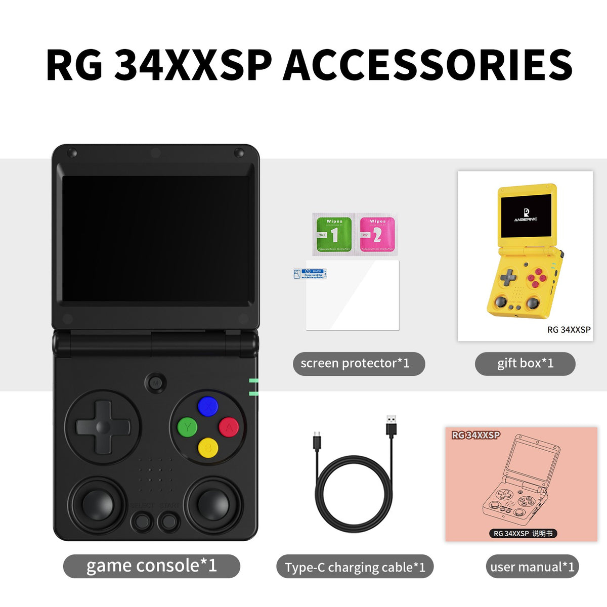 RG34XXSP ANBERNIC Flip Retro Handheld Game Console 3.4 Inch  Screen H700 Pocket Game Player Support PSP PS1 GBA NDS Arcade