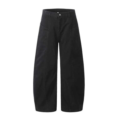 Calça Cargo Masculina de Verão, Nova, Cor Sólida, Lavada, com Corte em Curva, Calça Simples de Perna Larga, Solta, Masculina, Cleanfit, Parte de Baixo N6TY