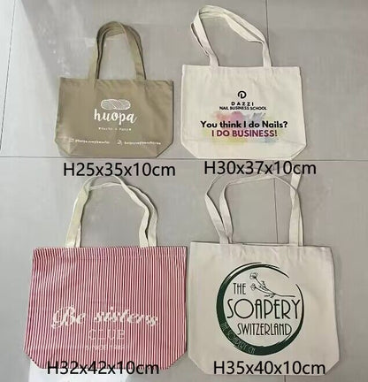 Wholesale 100pcs/Lot High Quality Customize Logo Size Plain Cotton Canvas Handbag Reusable Shopping Tote Bags for Women School