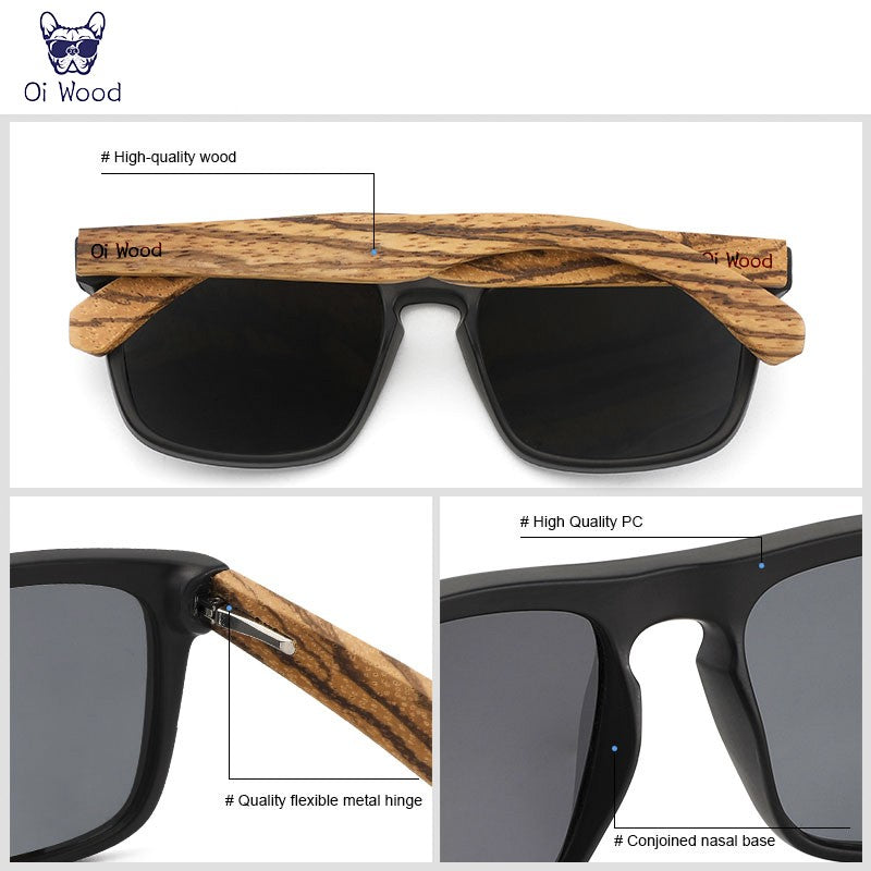 Óculos de Sol Quadrados de Madeira com Lentes Polarizadas Vermelhas Oi Wood Women