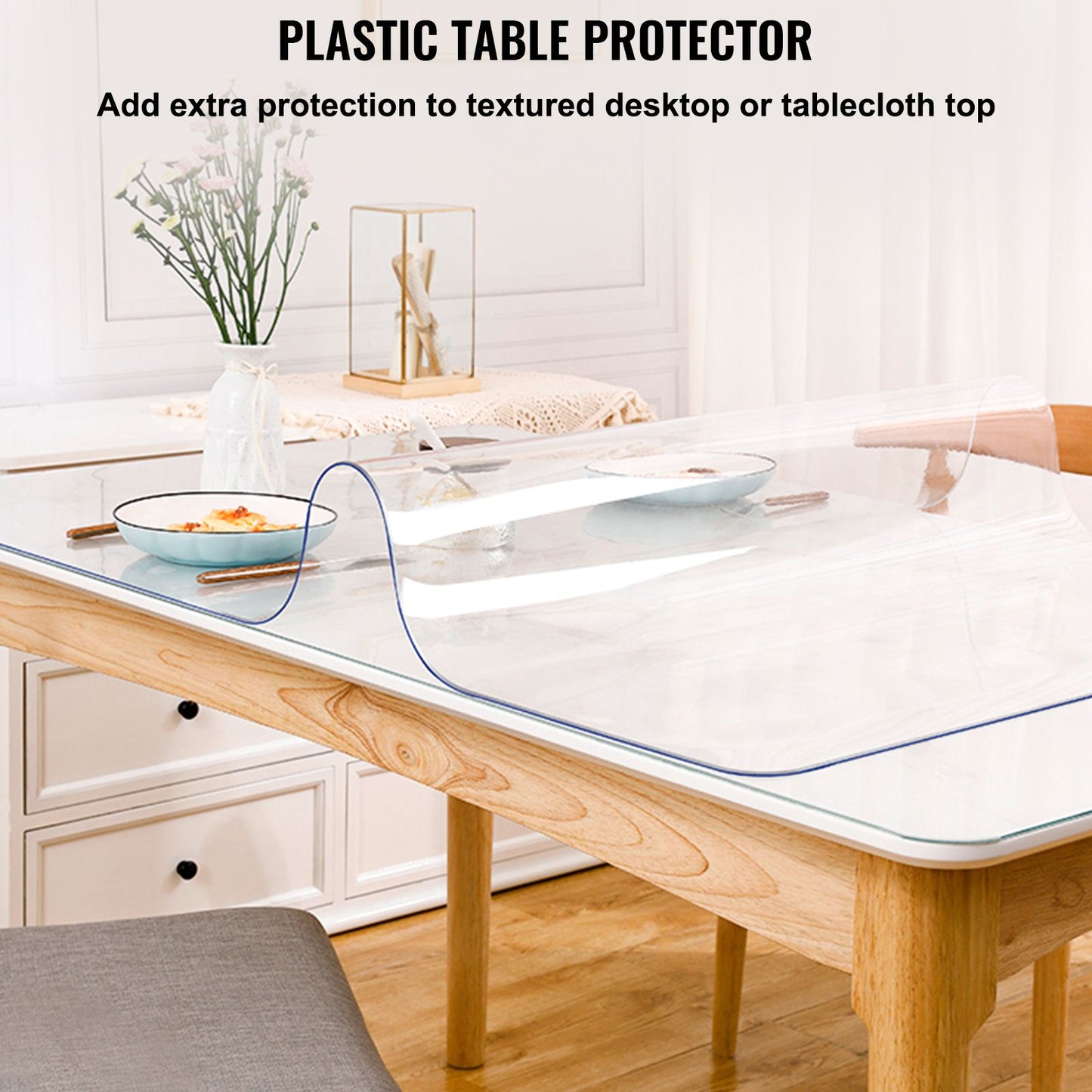 SucceBuy 2mm PVC Table Cloth Transparent Clear Desk Cover Protector Plastic Soft Glass Waterproof Oilproof for Dining Table