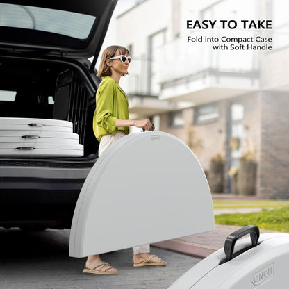 White 48 Round Bi-Folding Commercial Table, 4 Feet Portable Plastic Dining Card Table for Kitchen or Outdoor Party Weddin