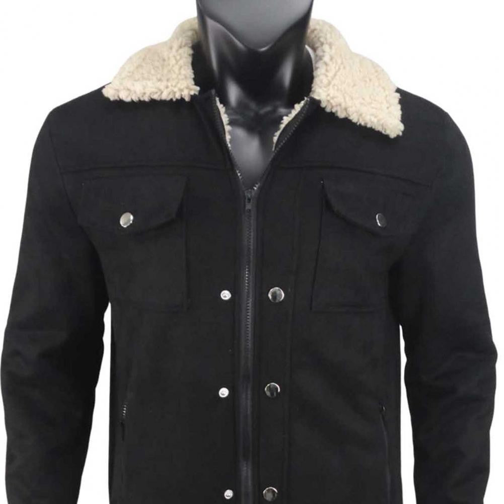 Autumn Winter Men Jacket Lapel Single-Breasted Mid-Length Coat Windproof Jacket Suede Multi Pockets Outerwear Men Clothing