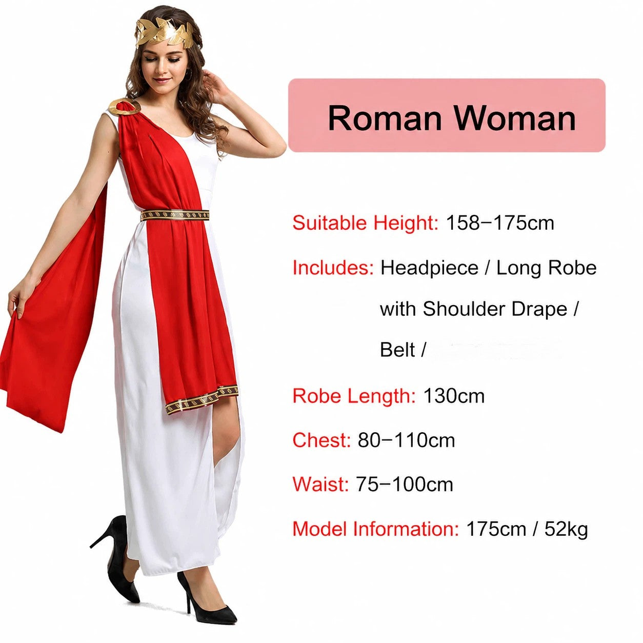 Roman Greek Costume Adult Men Women Couple Toga White Tunic Red Cape Gold Laurel Wreath Halloween Carnival Cosplay Outfit Set
