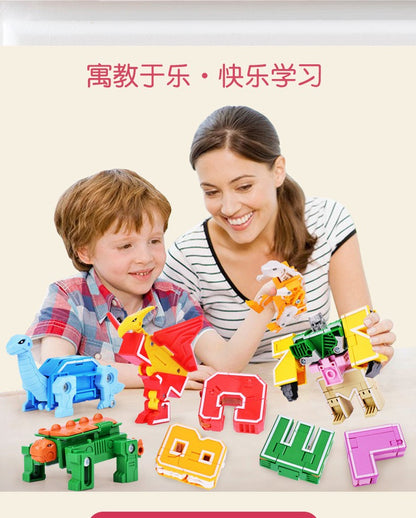 26 GUDI Inglês Carta Alfabeto Transformação Robô Dinossauro Deformação Animal Figura de Ação Aprenda A-Z Conjunto de Brinquedos