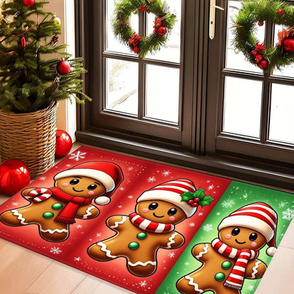 VIKAMA Christmas Cute Gingerbread Man Rug Bedroom & Living Room Decorative Floor Mat Soft Comfortable Carpet Home Furnishing