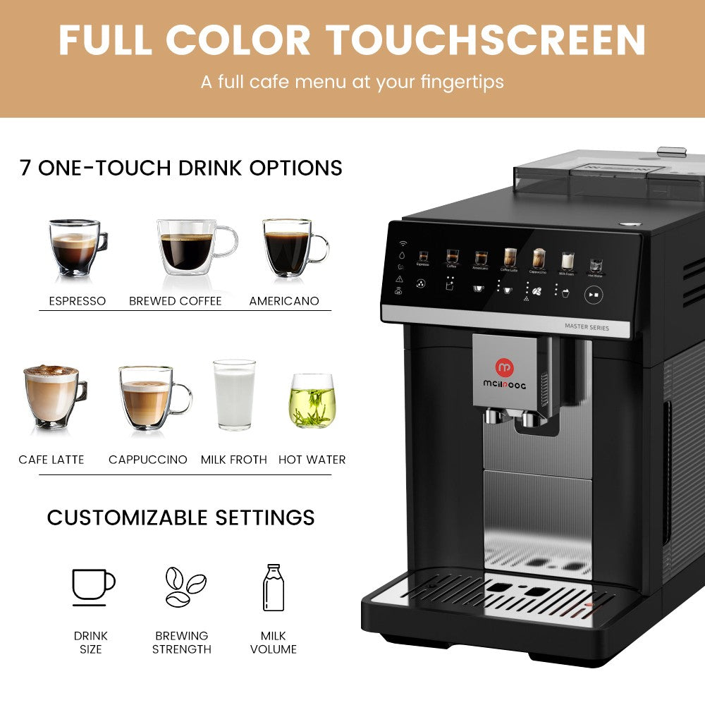 Máquina de Café Expresso Automática Mcilpoog M3 – Espumador e Reservatório de Leite Integrados, 7 Variedades de Café, Tela Sensível ao Toque