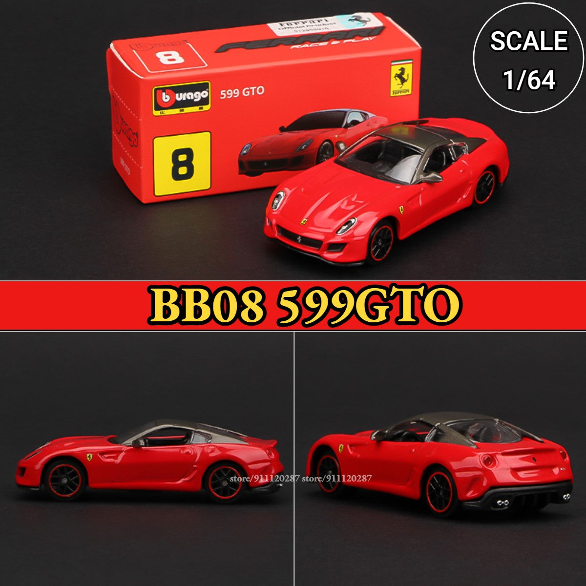 Bburago 1:64 Ferrari Modelo de Mini Carro, BB11 Enzo Réplica de Veículo de Metal F12tdf F40 458 488 GTB Miniatura de Metal Decoração de Casa Brinquedo de Menino
