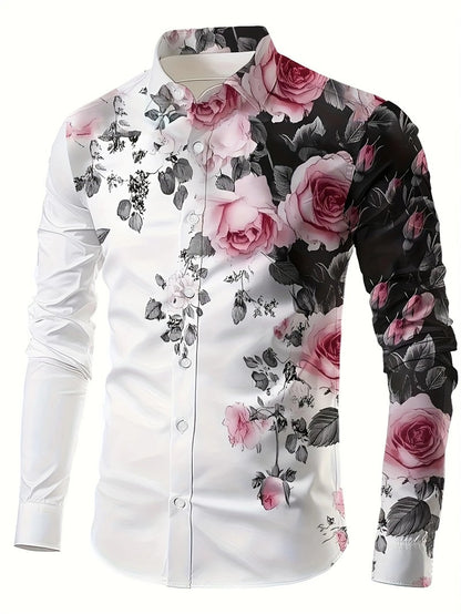 2025 men's formal shirt button up shirt, lapel long sleeved top, streetwear fashion button design