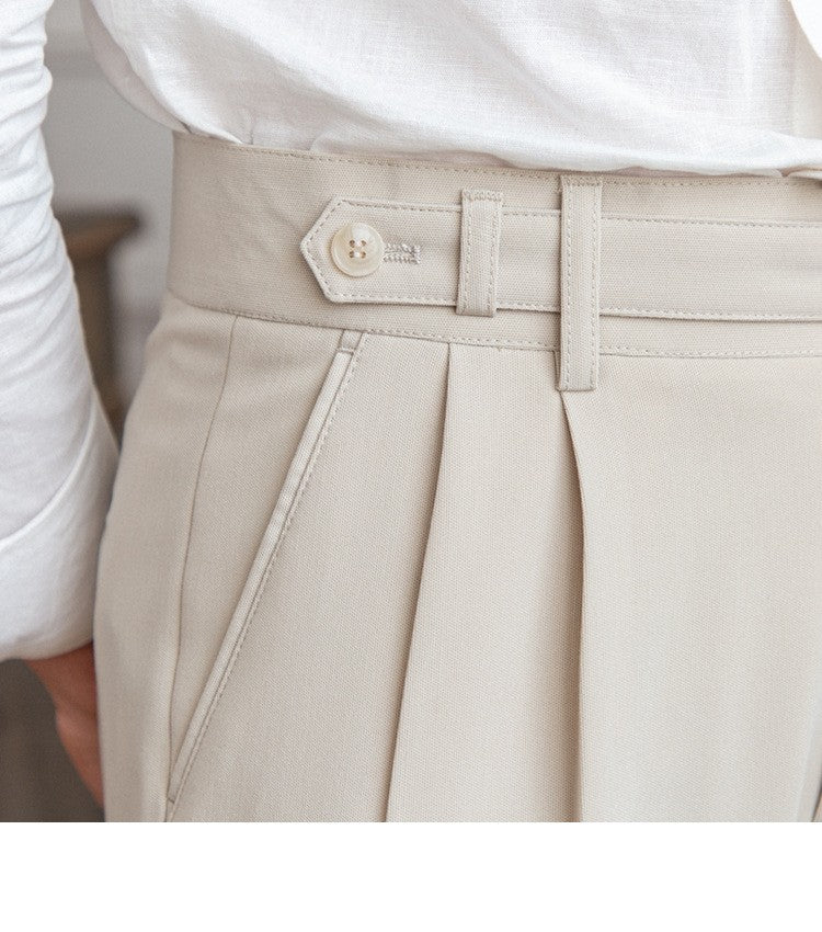 High Waisted Men Straight Casual Suit Pants High Quality Naples Pants British Elegant Trousers Apricot Black Banquet Wedding