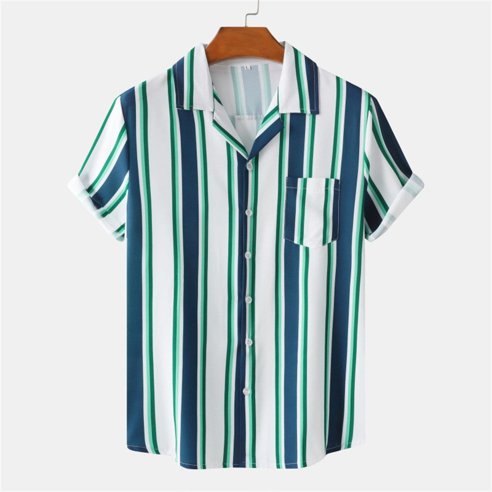 Summer Men Stripe Casual Shirts Hawaiian Beachwear Streetwear Fashion 3d Print Short Sleeve Holiday Imported Clothing Floral