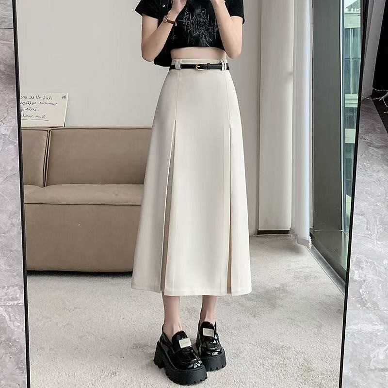 plus Size Suit Skirt Women Summer New Elastic High Waist Slim A-Line Skirt Belly Cover Pleated Skirt Korean Sle Casual Wear