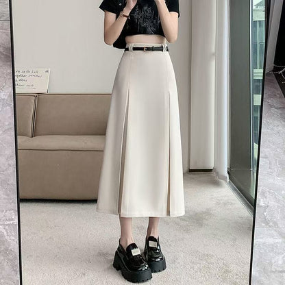 plus Size Suit Skirt Women Summer New Elastic High Waist Slim A-Line Skirt Belly Cover Pleated Skirt Korean Sle Casual Wear