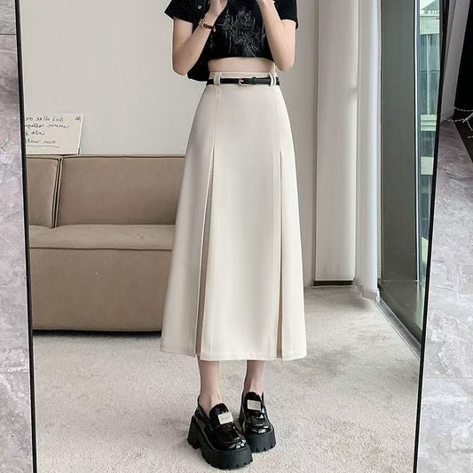 plus Size Suit Skirt Women Summer New Elastic High Waist Slim A-Line Skirt Belly Cover Pleated Skirt Korean Sle Casual Wear