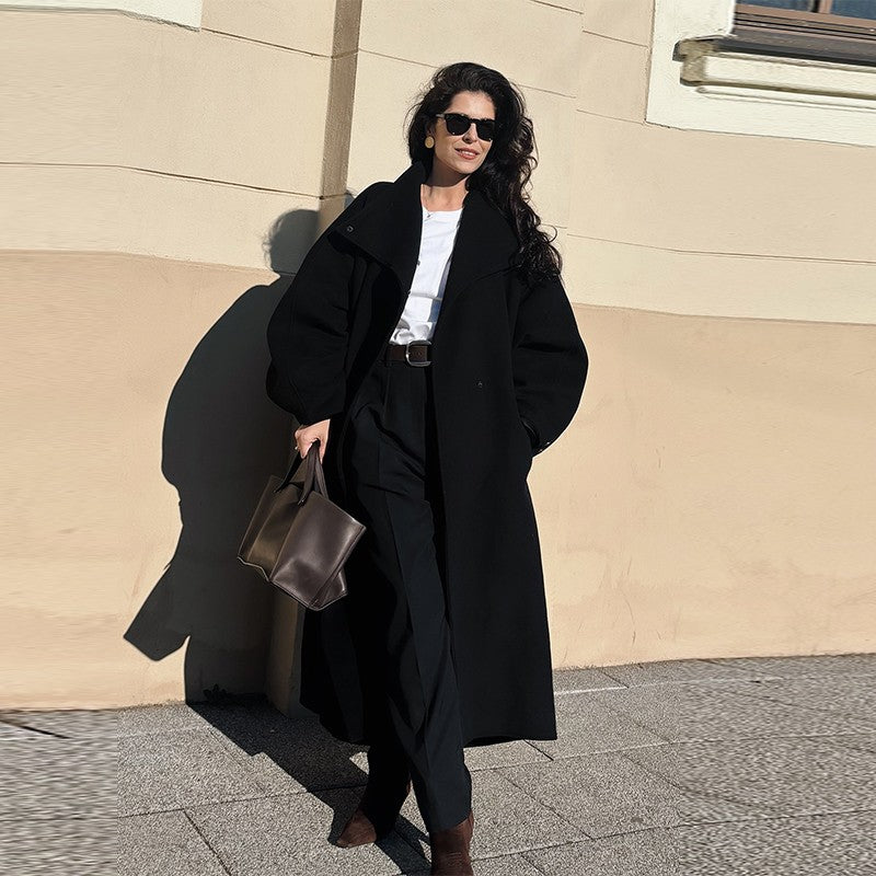 Fashion Loose Women's Trench Coat Stand Collar Batwing Sleeve Oversized Long Coats 2025 New Autumn Casual Street Chic Outwear