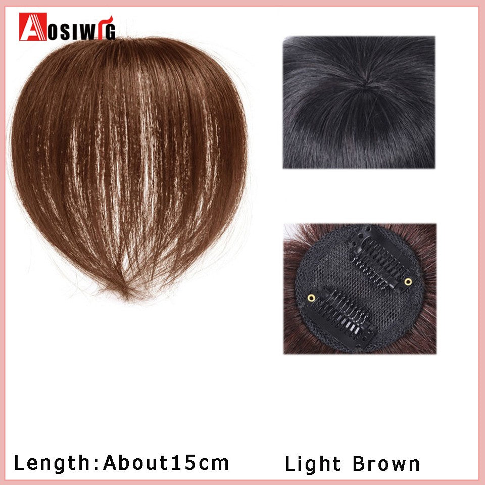 Perucas de cabelo encaracolado sintético AOSI castanho preto, substituição de extensões de cabelo tipo topete, apliques femininos com franja