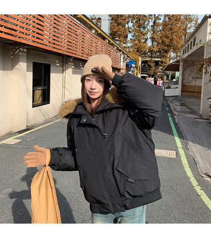 Winter Solid Long Sleeve Hooded Down Cotton Coat Tops Korean Women's Single Breasted Zipper Hooded Cardigan Short Jacket Thick