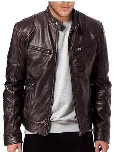 Latest Model Motorcycle Leather Jackets Man Casual Fashion Motorcycle Coat Slim Fit Lapel PU Jackets Anti-wind Leather Coat Male