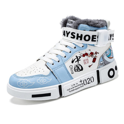 Mens Board Shoes 2025 Winter New High Top Winter Warm Casual Sports Shoes Flat Cotton Comfortable Outdoor Walking Shoes for Men