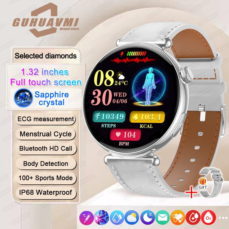 Women Smartwatch 1.32inch AMOLED Screen Call ECG Sport Watch Blood Pressure Micro physical examination AI dial Women Smart Watch