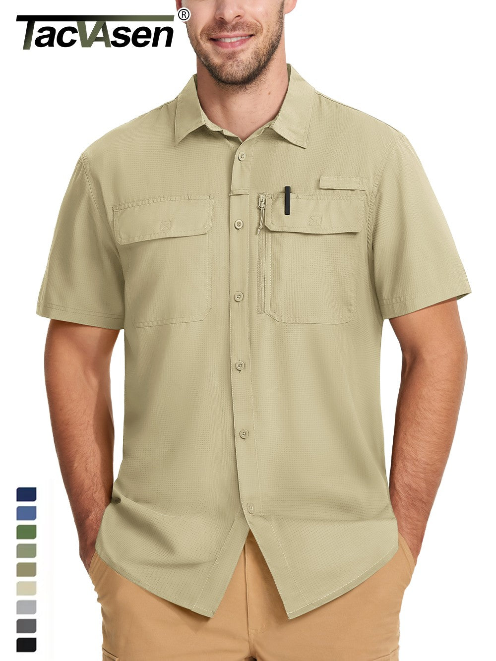 TACVASEN Short Sleeve Fishing Shirts Men's UPF 50+ Sun Protection Cargo Work Shirts Mesh Breathable Quick Dry Hiking Shirts Man