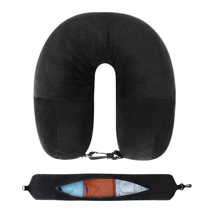 Portable Travel U-shaped Pillow Self-filling Carryable Clothing Luggage Pillowcase Solid Color Multifunctional Airplane Pillow