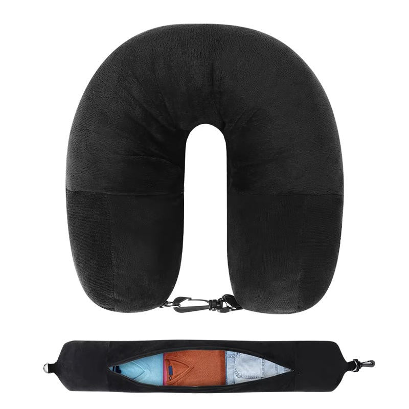 Portable Travel U-shaped Pillow Self-filling Carryable Clothing Luggage Pillowcase Solid Color Multifunctional Airplane Pillow