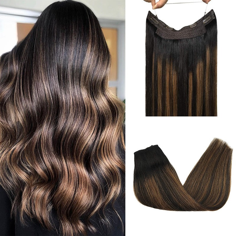 Cabelo Humano Liso de Extensão com Fio para Mega Hair, Linha de Pesca, Fusão Natural de Extensões de Cabelo com Clipes, Trama de Extensões para Mulheres
