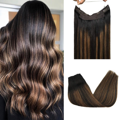 Cabelo Humano Liso de Extensão com Fio para Mega Hair, Linha de Pesca, Fusão Natural de Extensões de Cabelo com Clipes, Trama de Extensões para Mulheres