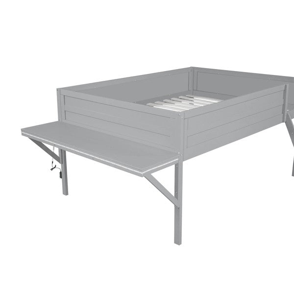 Cama Loft para Jogos de Tamanho Grande com Escrivaninha e Luzes LED, Acabamento Cinza, Design Elegante que Economiza Espaço